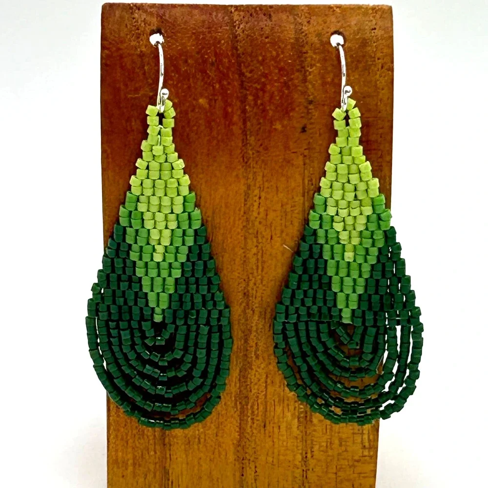 Hand Beaded Toho Bead Earrings Looped Fringe Sterling Ear‎ Wires